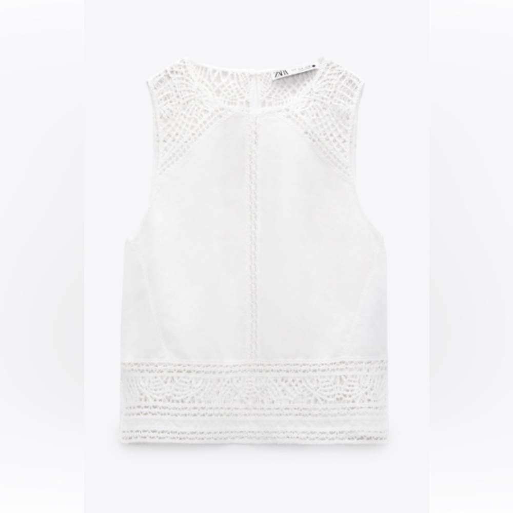 ZARA Guipure Linen Blend White Sleeveless Top | NWT | Medium